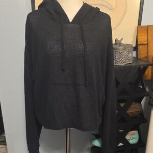 Victoria's Secret Black Sheet Hoodie Crop Sweatshirt Size Small
